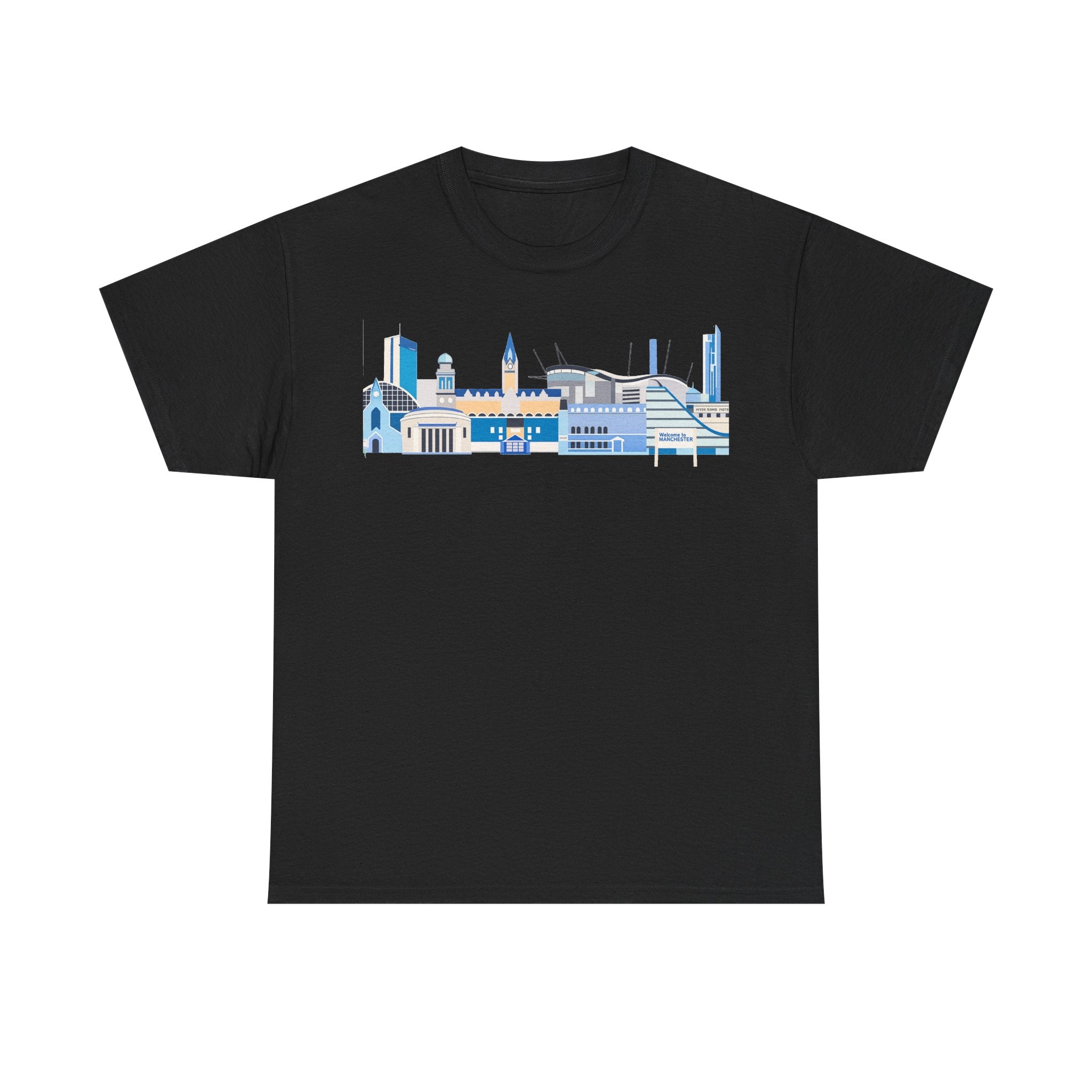 Manchester City Skyline Tee — Minimal Blue Urban Landscape T‑Shirt
