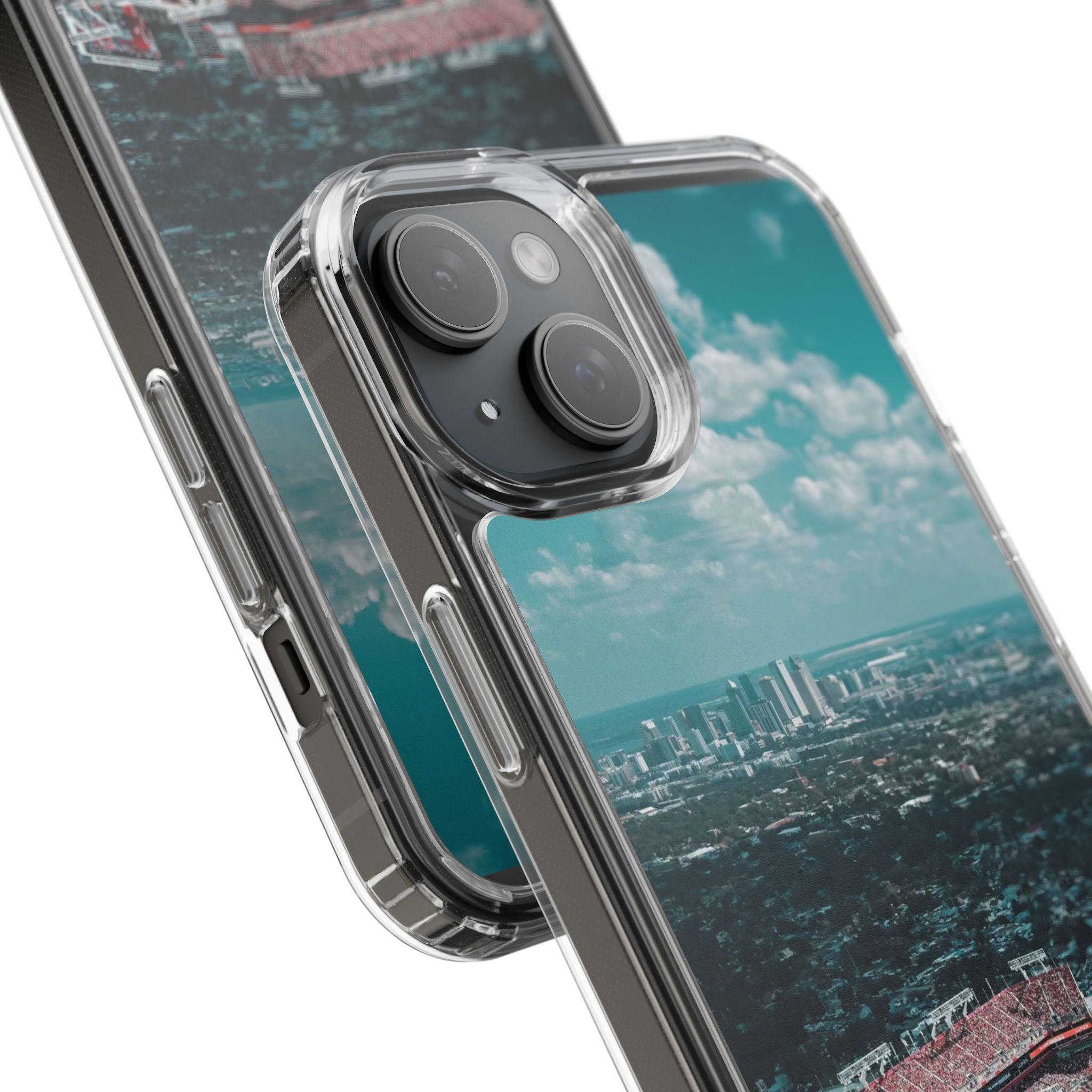 Tampa Bay Raymond James Stadium Clear Phone Case — Aerial City Stadium Design