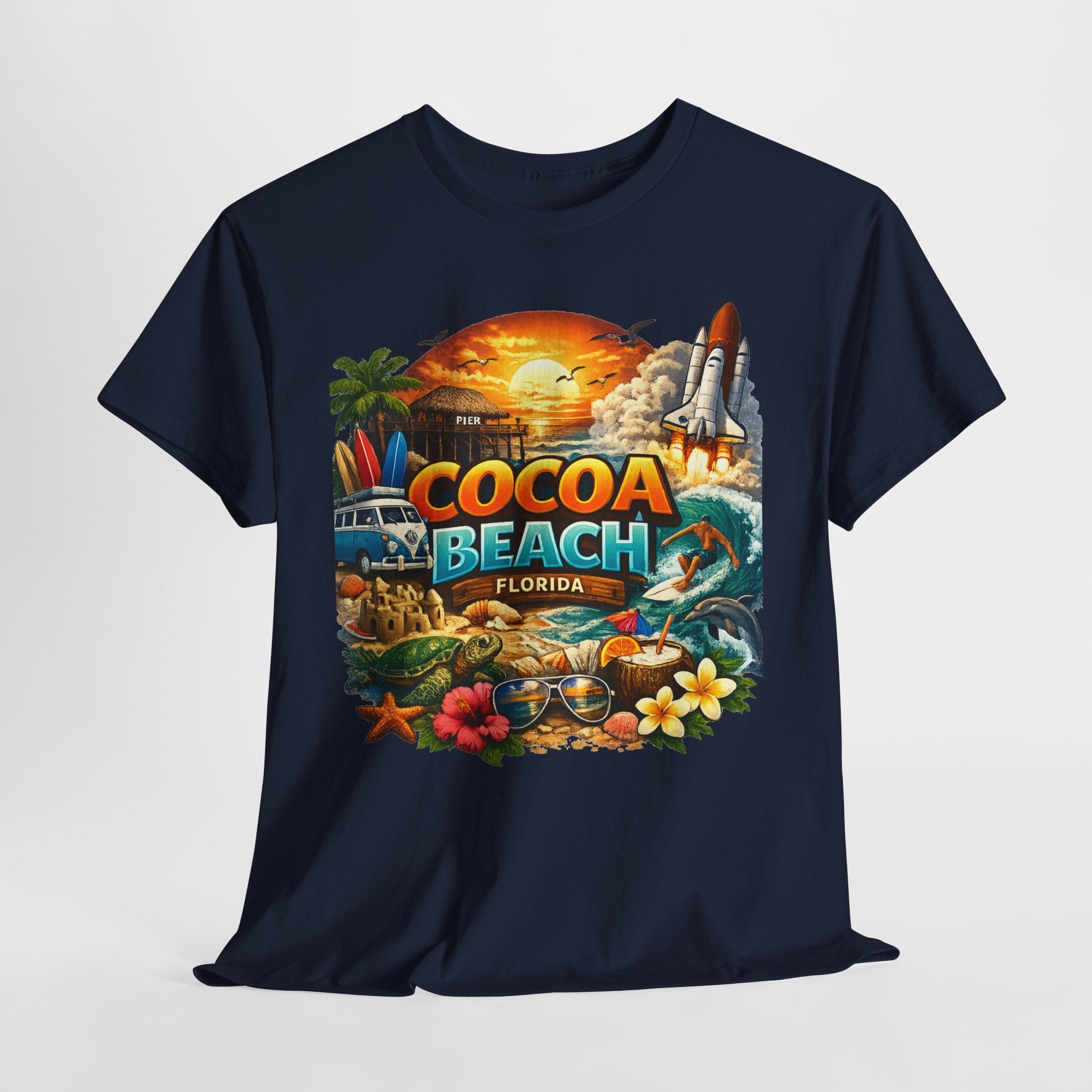 Cocoa Beach Florida Sunset Surf T-Shirt — Retro Beach Vacation Graphic Tee