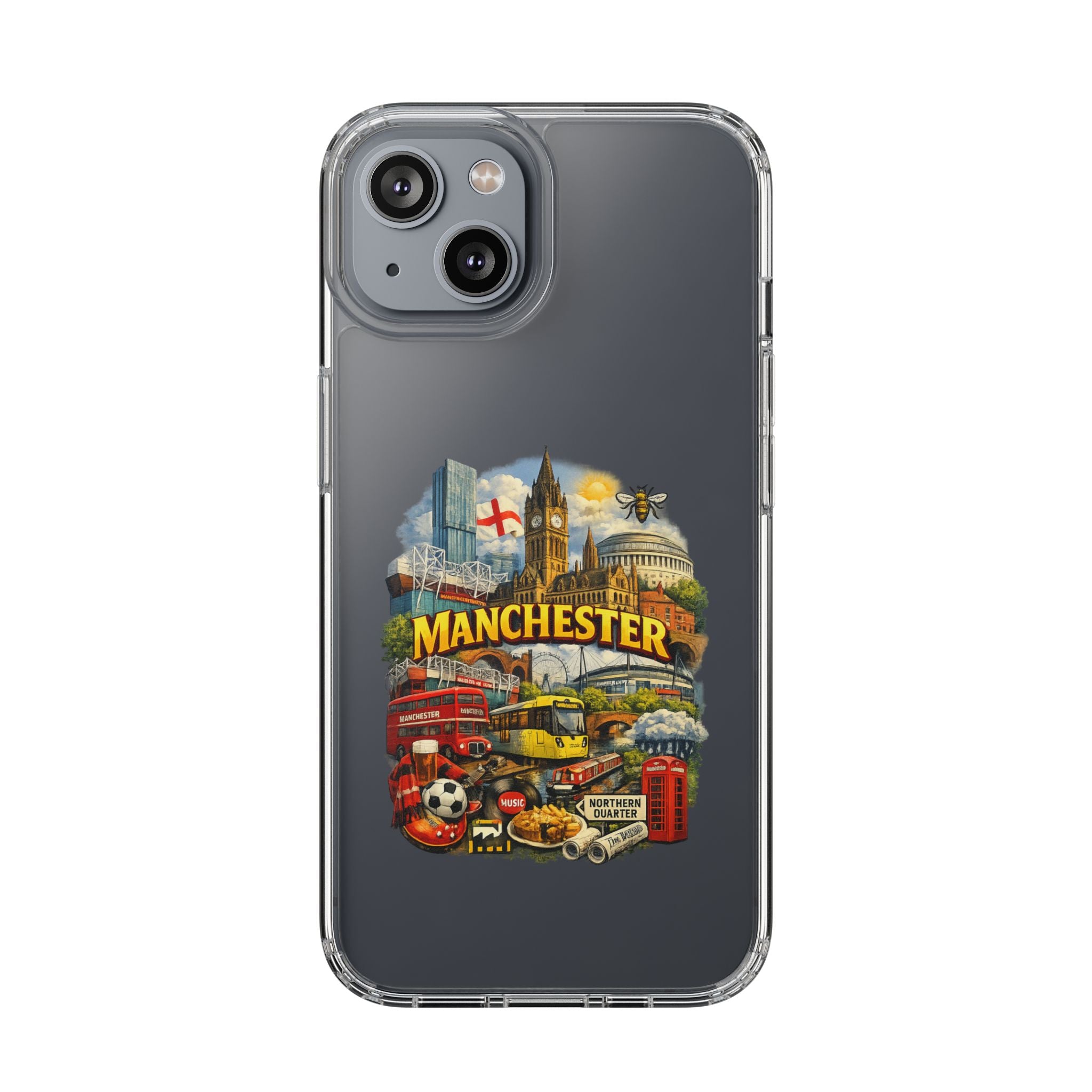 Manchester Landmark Clear Phone Case — Cityscape Collage Design