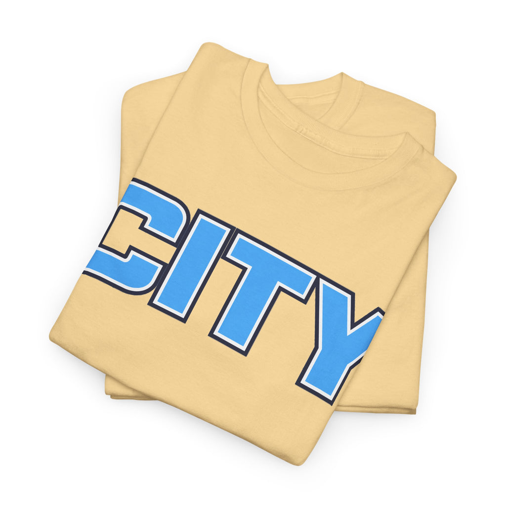 CITY Graphic Tee — Retro Man City Inspired Blue Block Letter T-Shirt