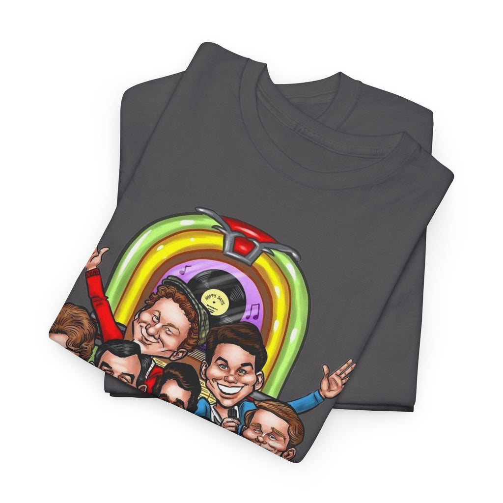 Happy Days Cast Caricature Tee — Retro 70s Sitcom Graphic T-Shirt
