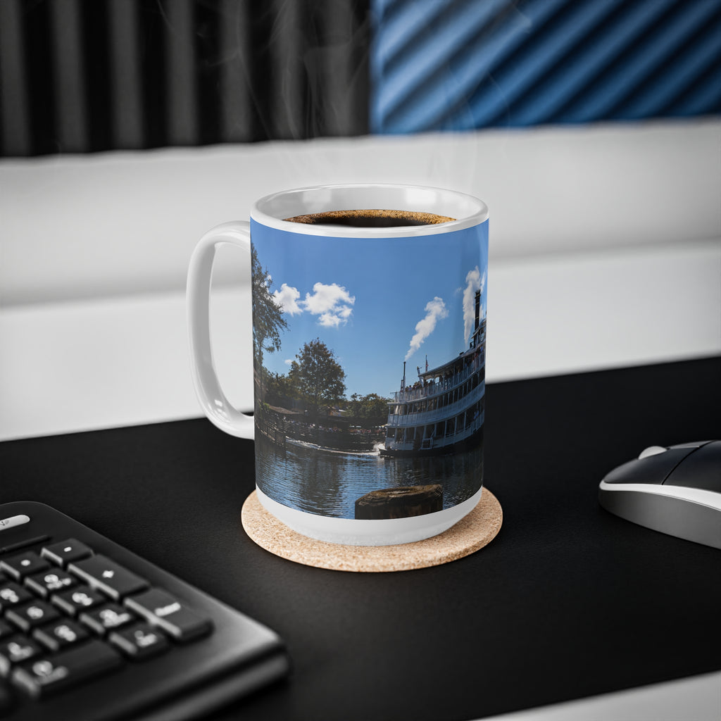 Magic Kingdom Steamboat River Scene Ceramic Mug — Scenic Paddlewheel Boat Coffee Cup (11oz/15oz)