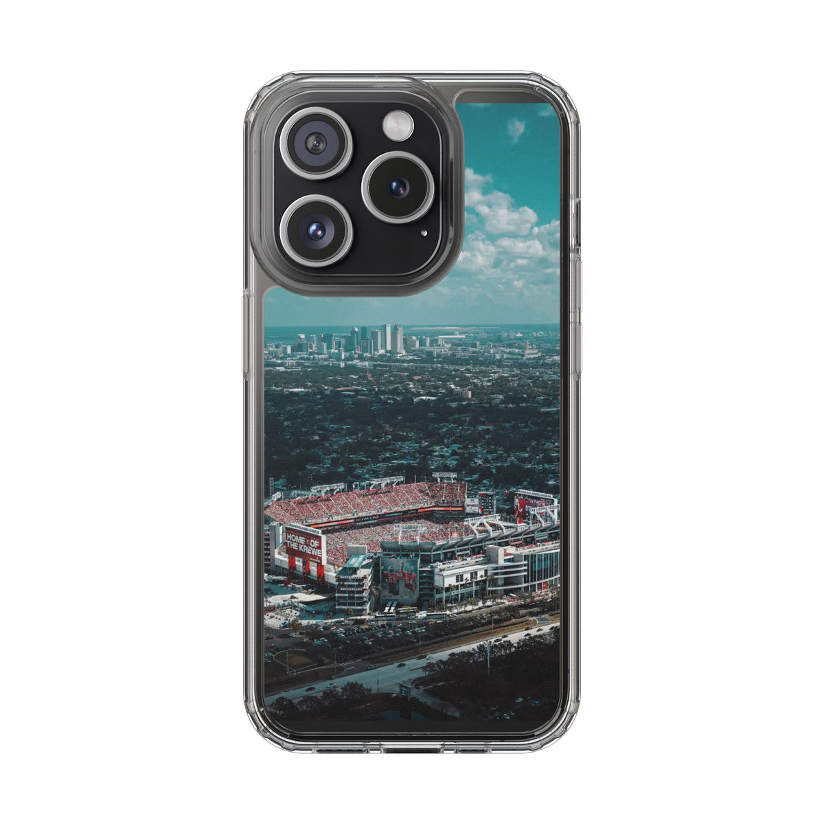 Tampa Bay Raymond James Stadium Clear Phone Case — Aerial City Stadium Design