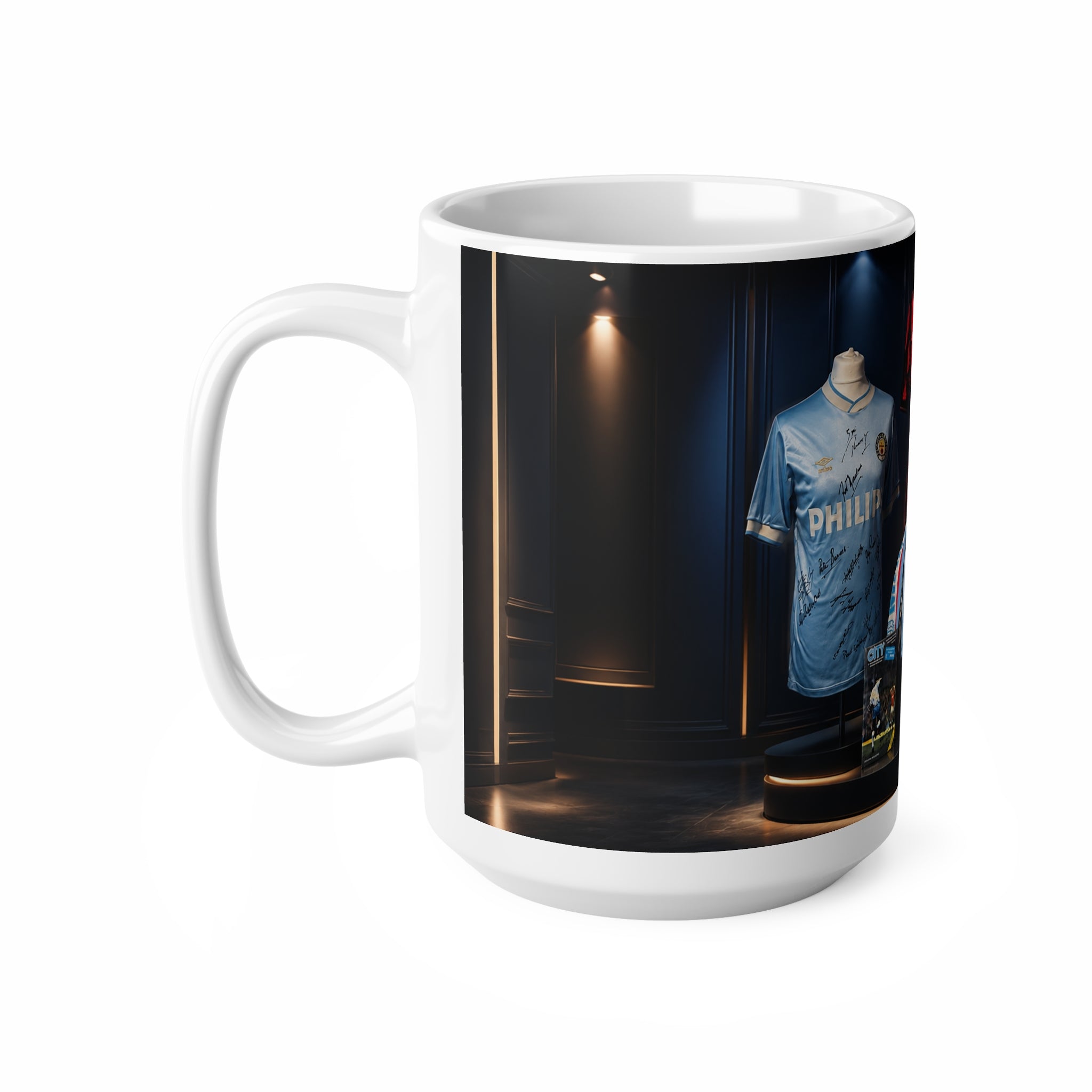 Manchester City Retro Soccer Jersey Display Ceramic Mug — Vintage Philips Football Memorabilia, 11oz/15oz