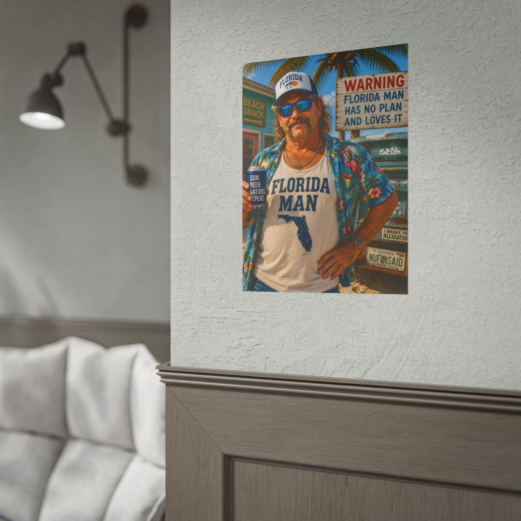Florida Man Poster - Retro Beach Vibe Rolled Wall Art ("Florida Man Has No Plan and Loves It")