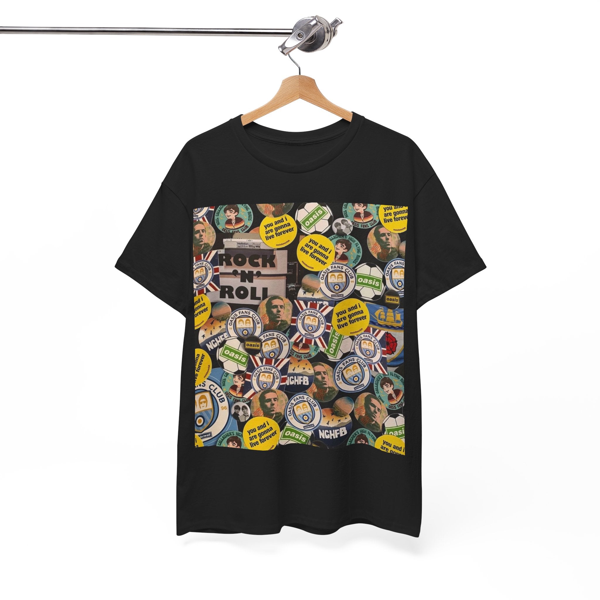 Oasis Rock & Roll Retro Button Collage Tee
