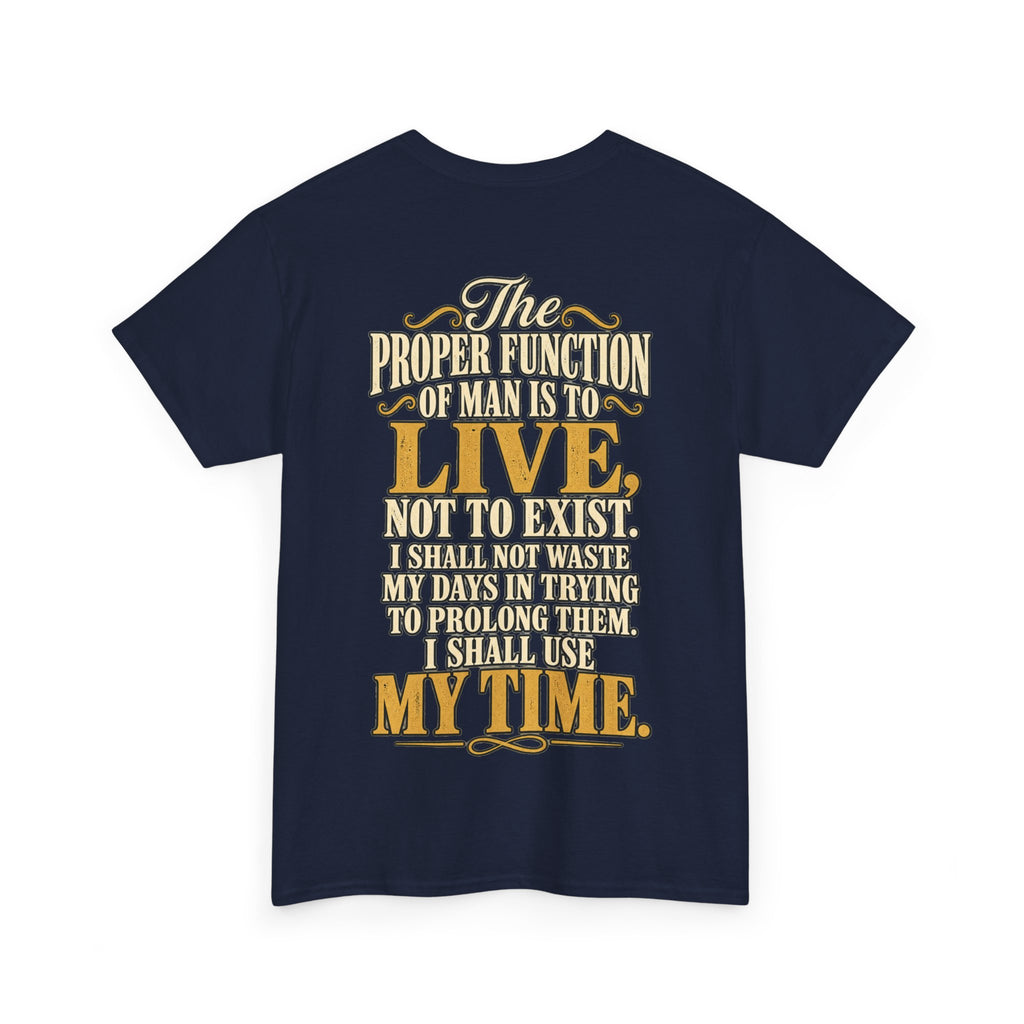 007 Gun Logo T-Shirt — "The Proper Function of Man Is to Live" Quote Tee