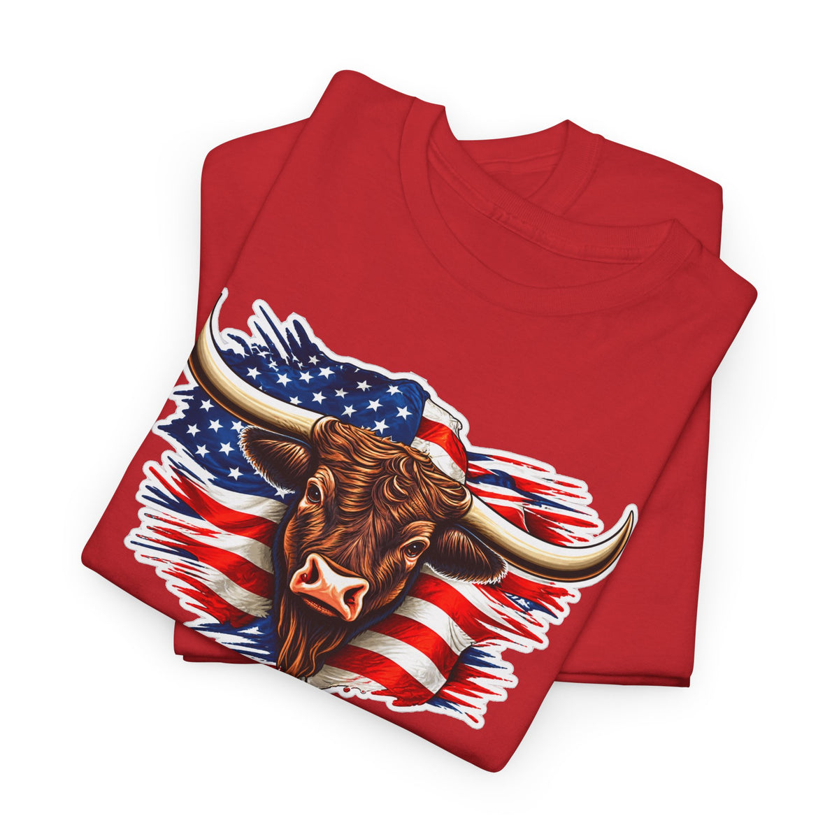 American Flag Bull Graphic Tee — Patriotic Cowboy Western T-Shirt