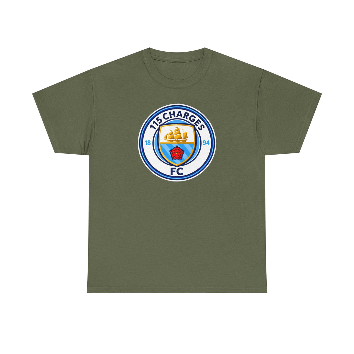115 Charges FC Crest Cotton Tee — Vintage Blue Club Logo T-Shirt