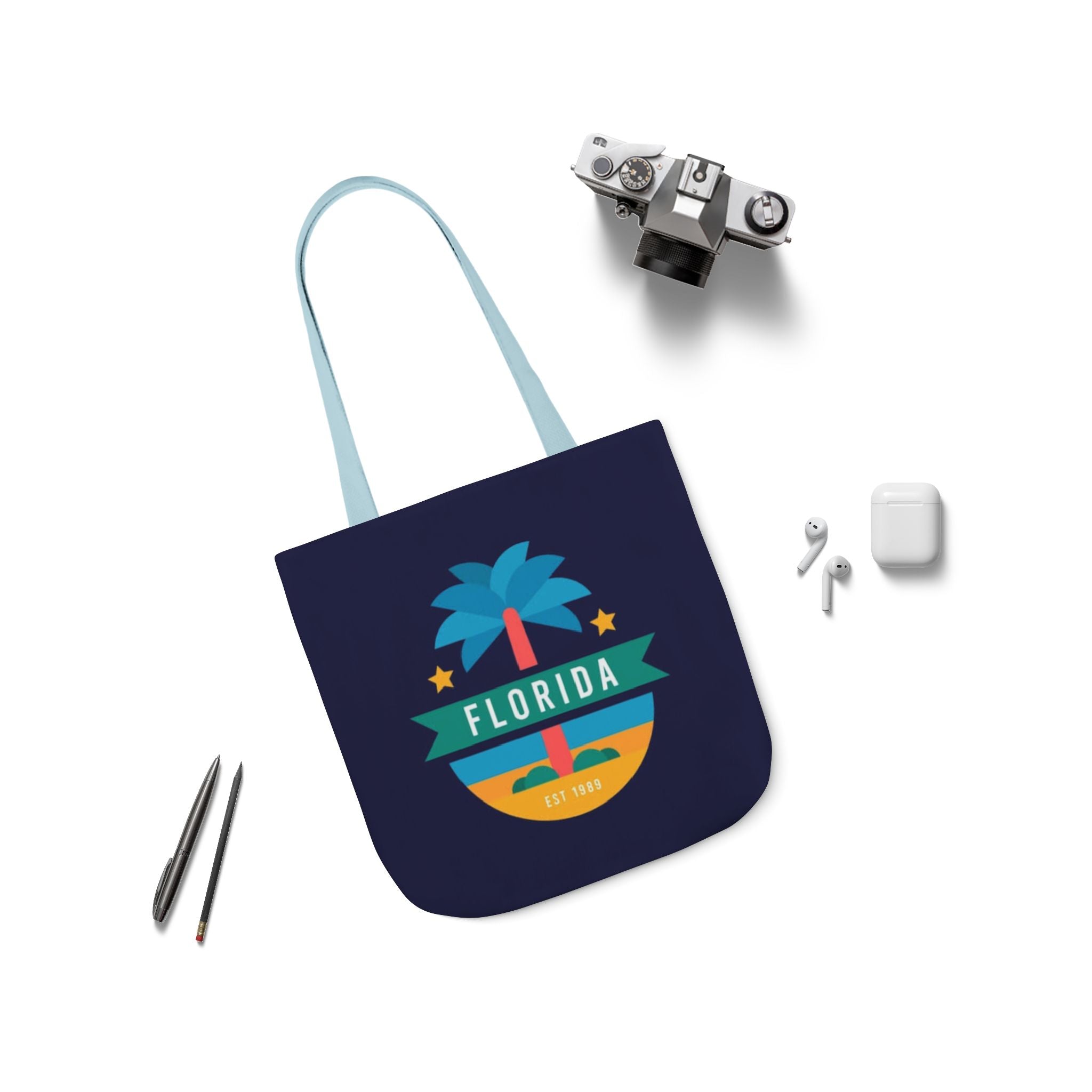 Florida Palm Beach Canvas Tote Bag — Retro Sunshine Travel Tote