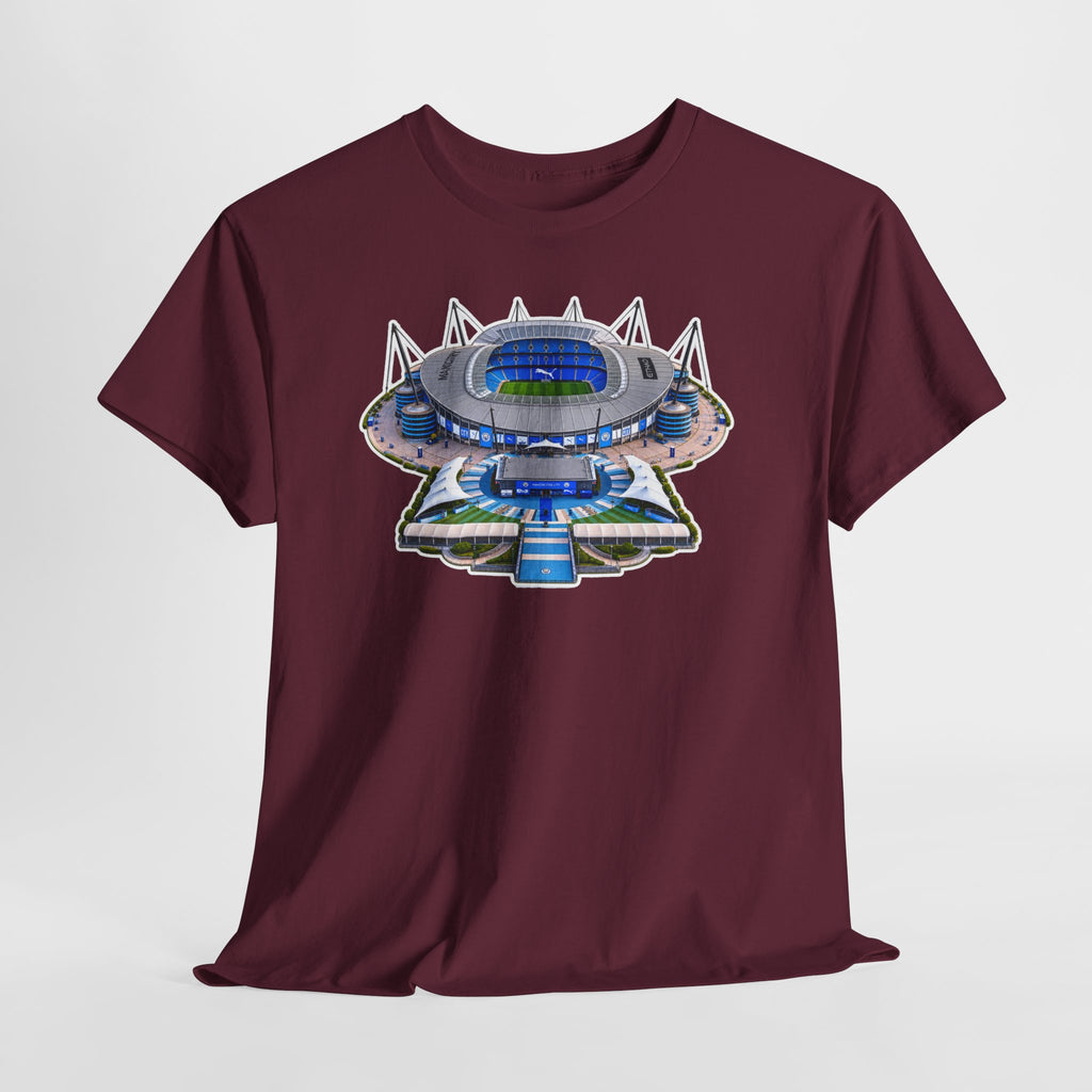 Manchester City Etihad Stadium Illustration T-Shirt — Retro Soccer Arena Graphic Tee