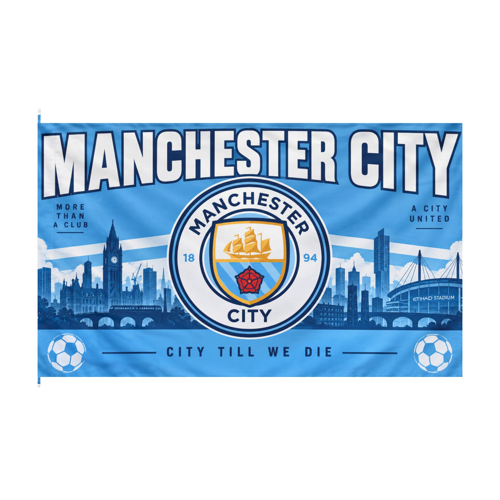 Manchester City Double-Sided Fan Flag — "City Till We Die" Stadium Banner