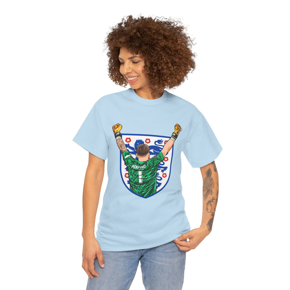 Pickford England Number 1 Goalkeeper Graphic Tee — Victory Pose Jersey Design