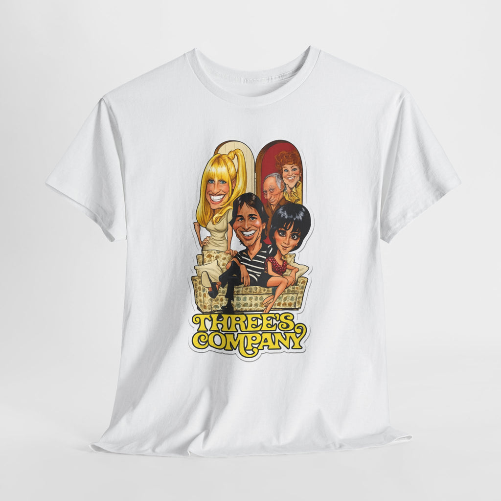 Three's Company Retro TV Tee — Vintage Sitcom Caricature T-Shirt