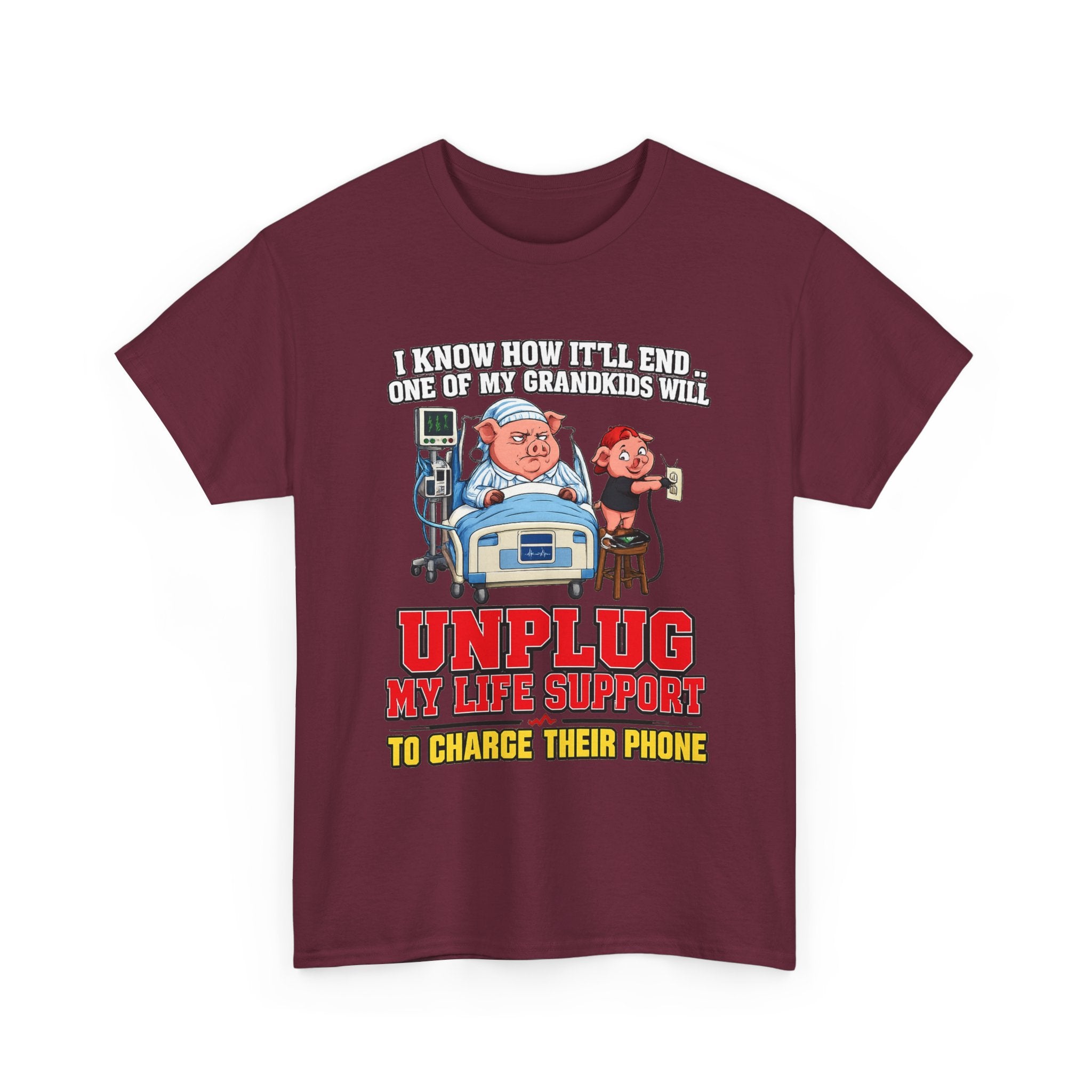 Funny Grandpa T-Shirt - "Unplug My Life Support to Charge Their Phone" Grandpa Humor Tee