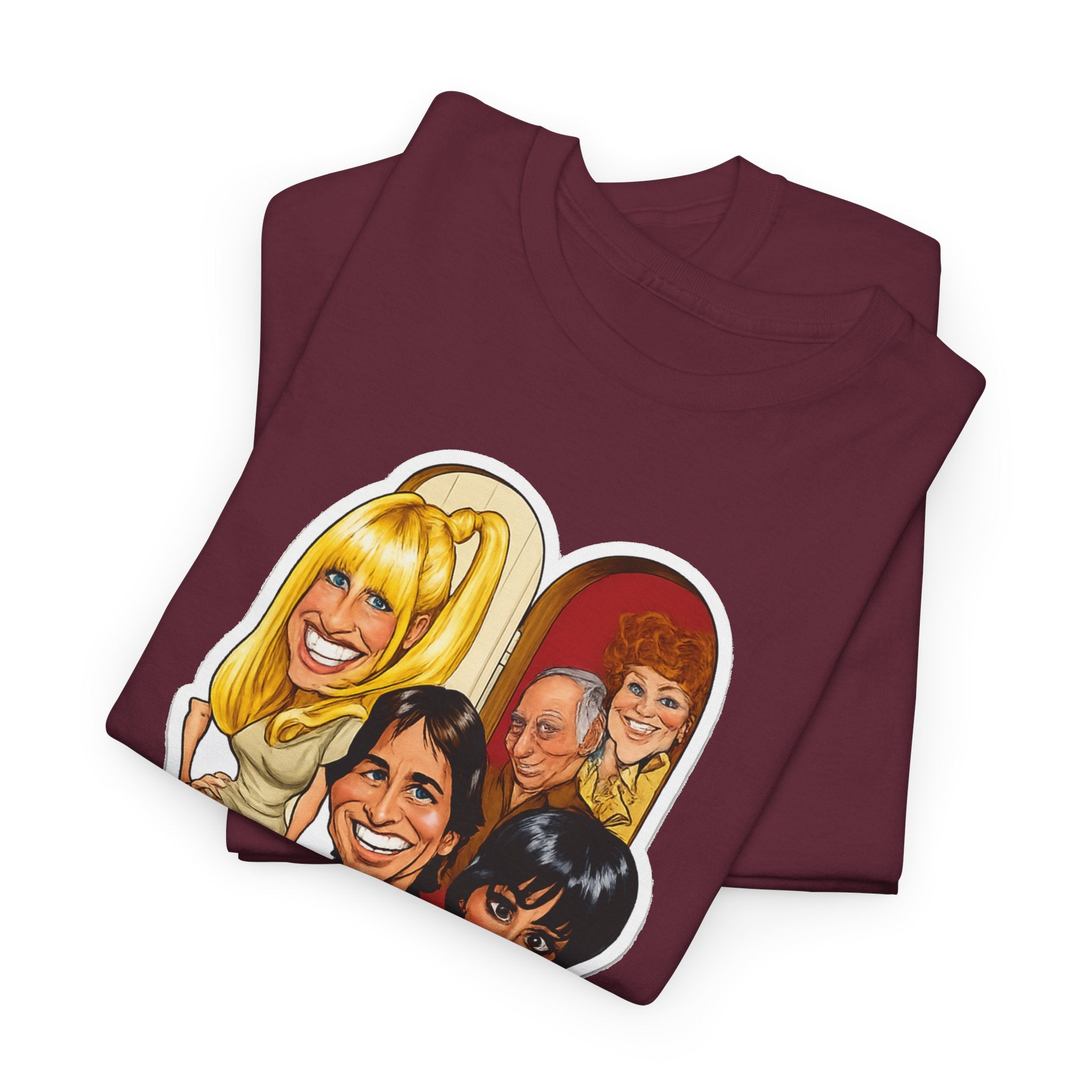 Three's Company Retro TV Tee — Vintage Sitcom Caricature T-Shirt