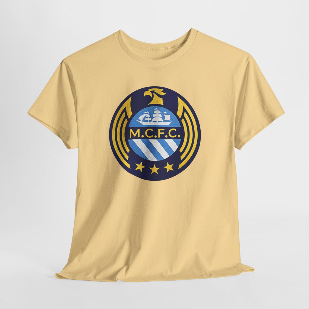 MCFC Crest T-Shirt — Vintage Blue & Gold Soccer Tee