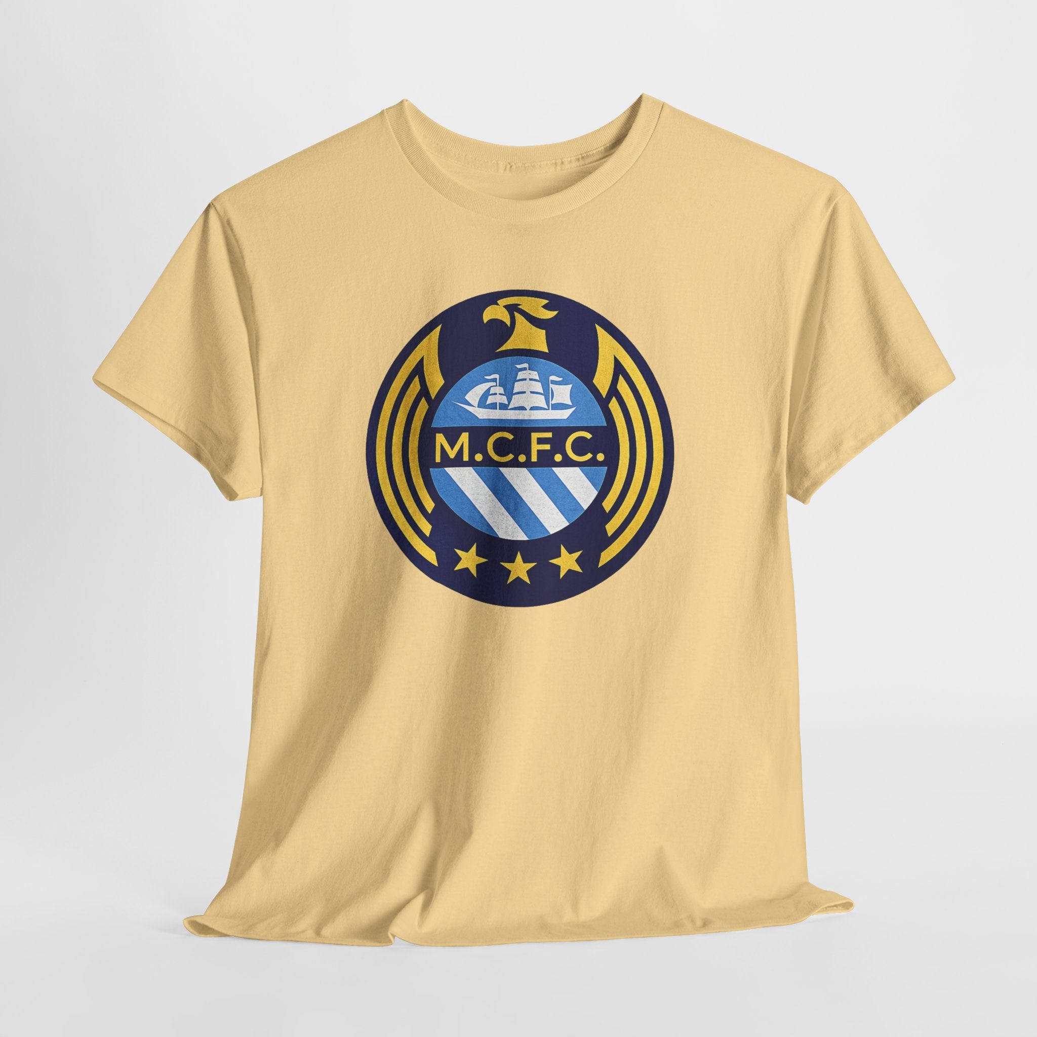 MCFC Crest T-Shirt — Vintage Blue & Gold Soccer Tee