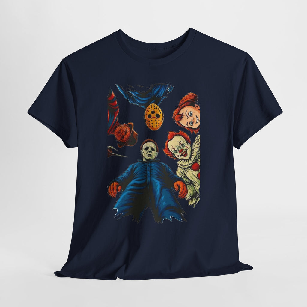 Horror Movie Icons Graphic Tee — Michael Myers, Jason & Classic Clowns Halloween T-Shirt