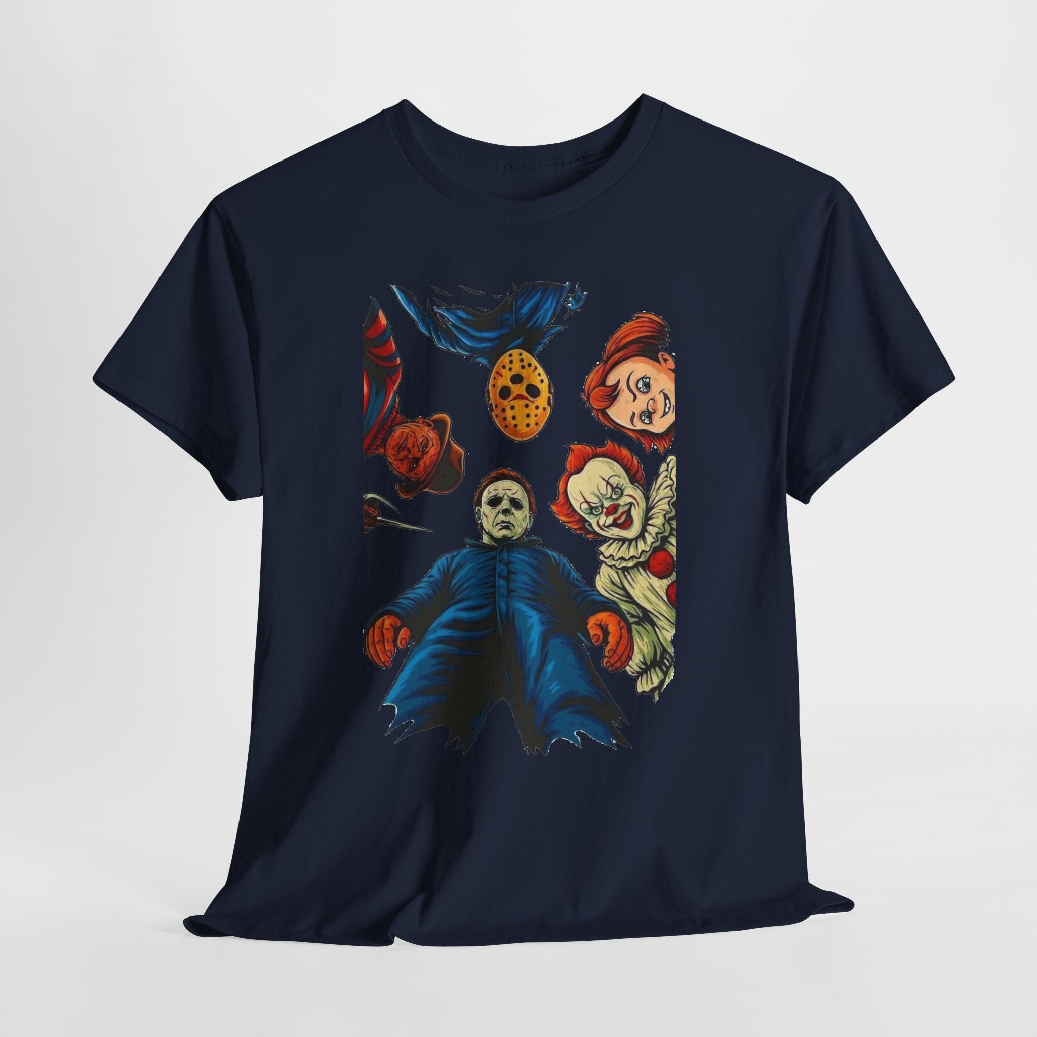 Horror Movie Icons Graphic Tee — Michael Myers, Jason & Classic Clowns Halloween T-Shirt