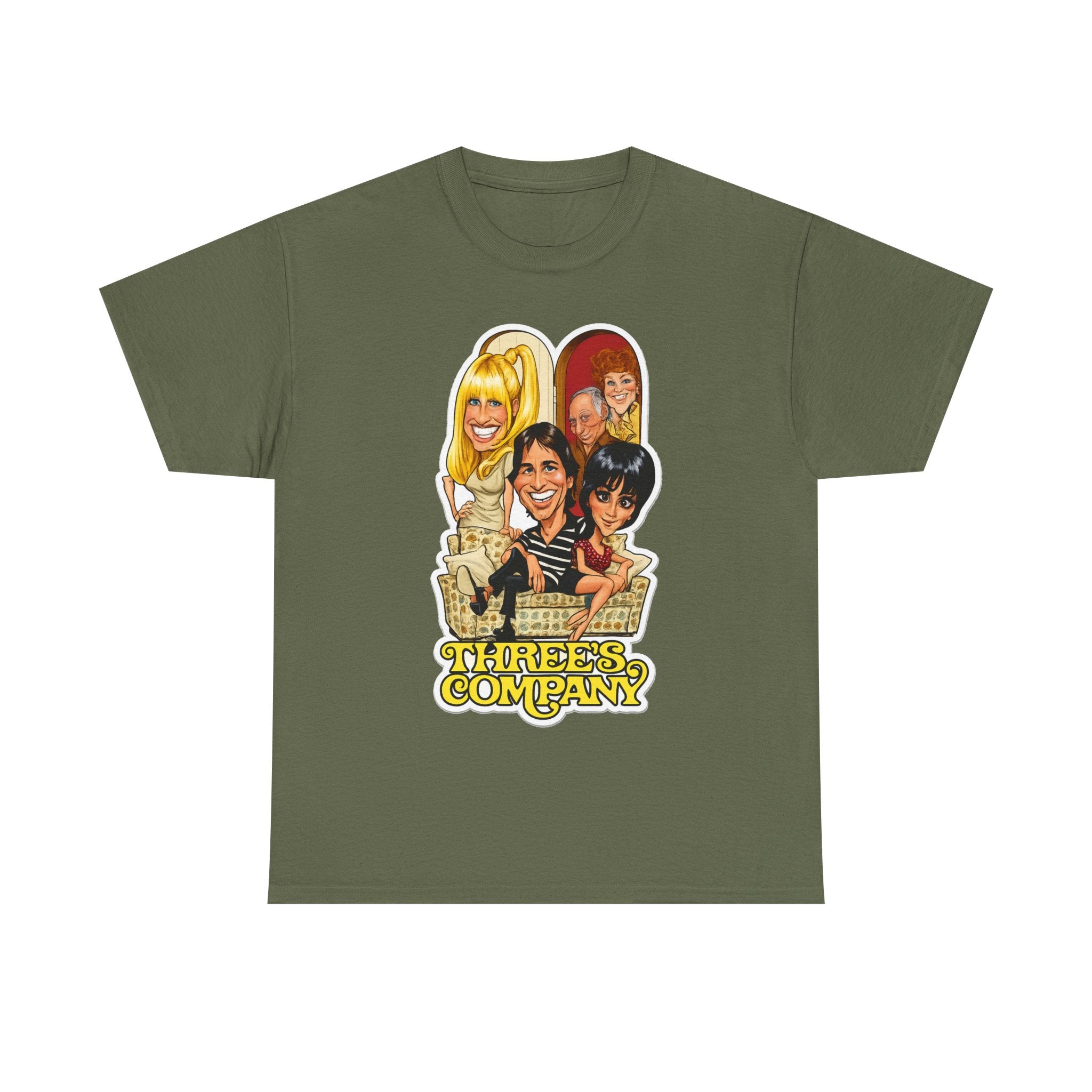 Three's Company Retro TV Tee — Vintage Sitcom Caricature T-Shirt