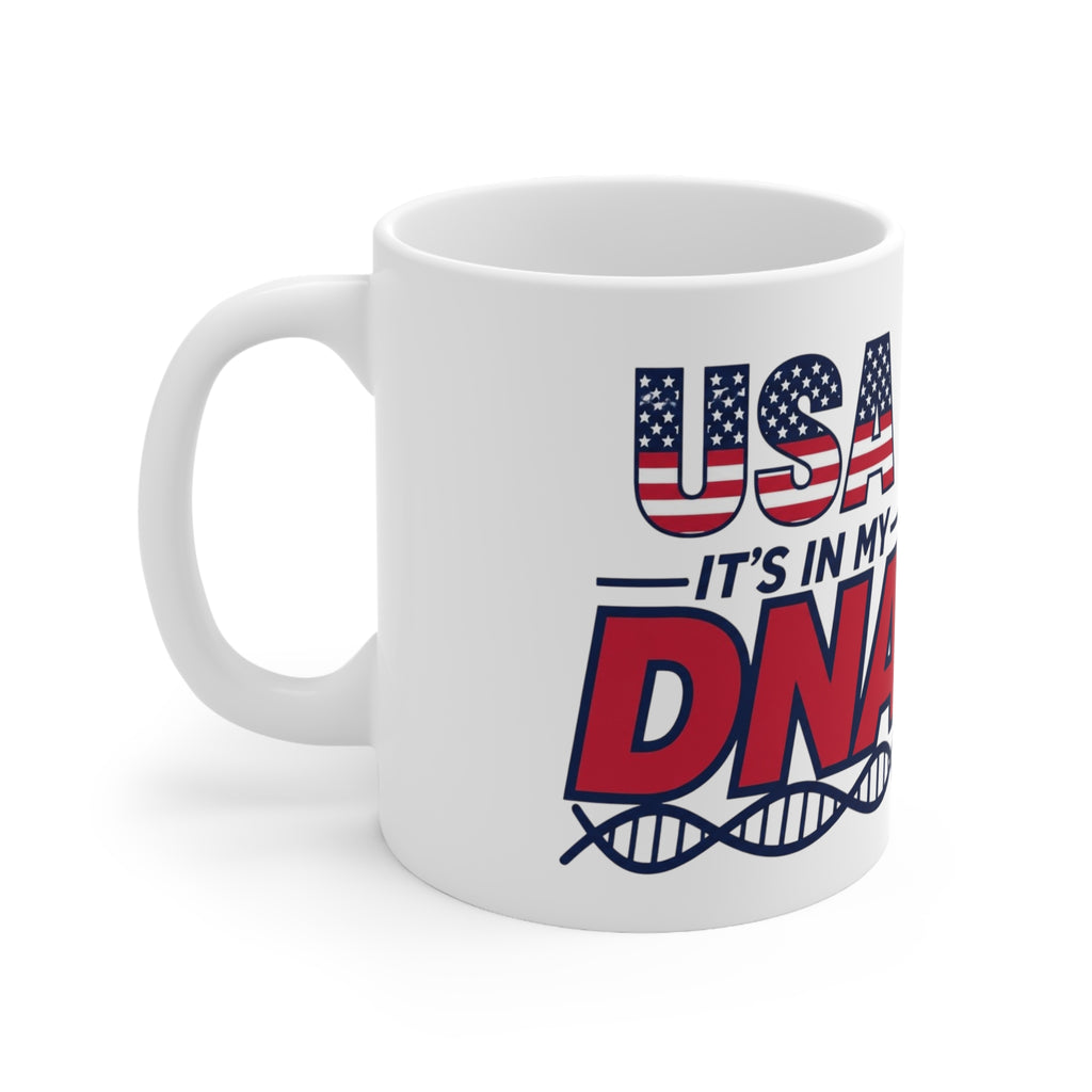 USA It's in My DNA Ceramic Coffee Mug — Patriotic 11oz/15oz Tea Cup