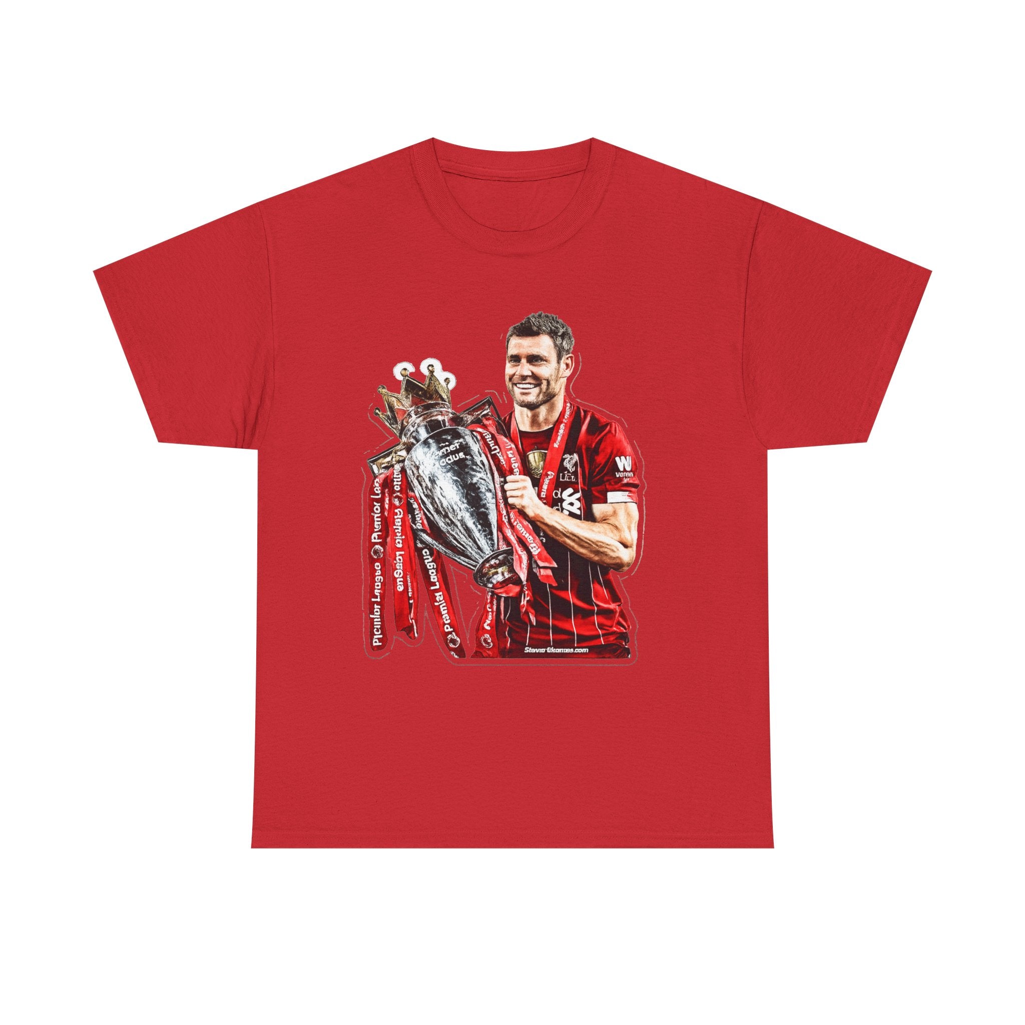 James Milner Liverpool Premier League Champion Trophy T-Shirt — Player Holding Premier Trophy