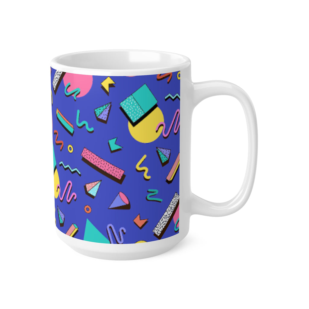Retro 80s Memphis Pattern Ceramic Mug — Colorful Geometric Coffee Cup (11oz, 15oz)