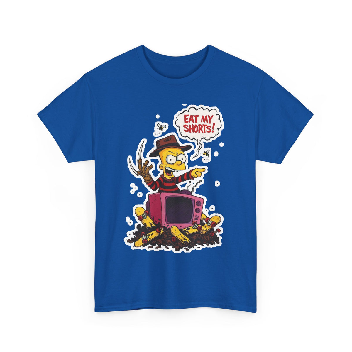Horror TV Mashup Tee — “Eat My Shorts!” Retro Cartoon Tee