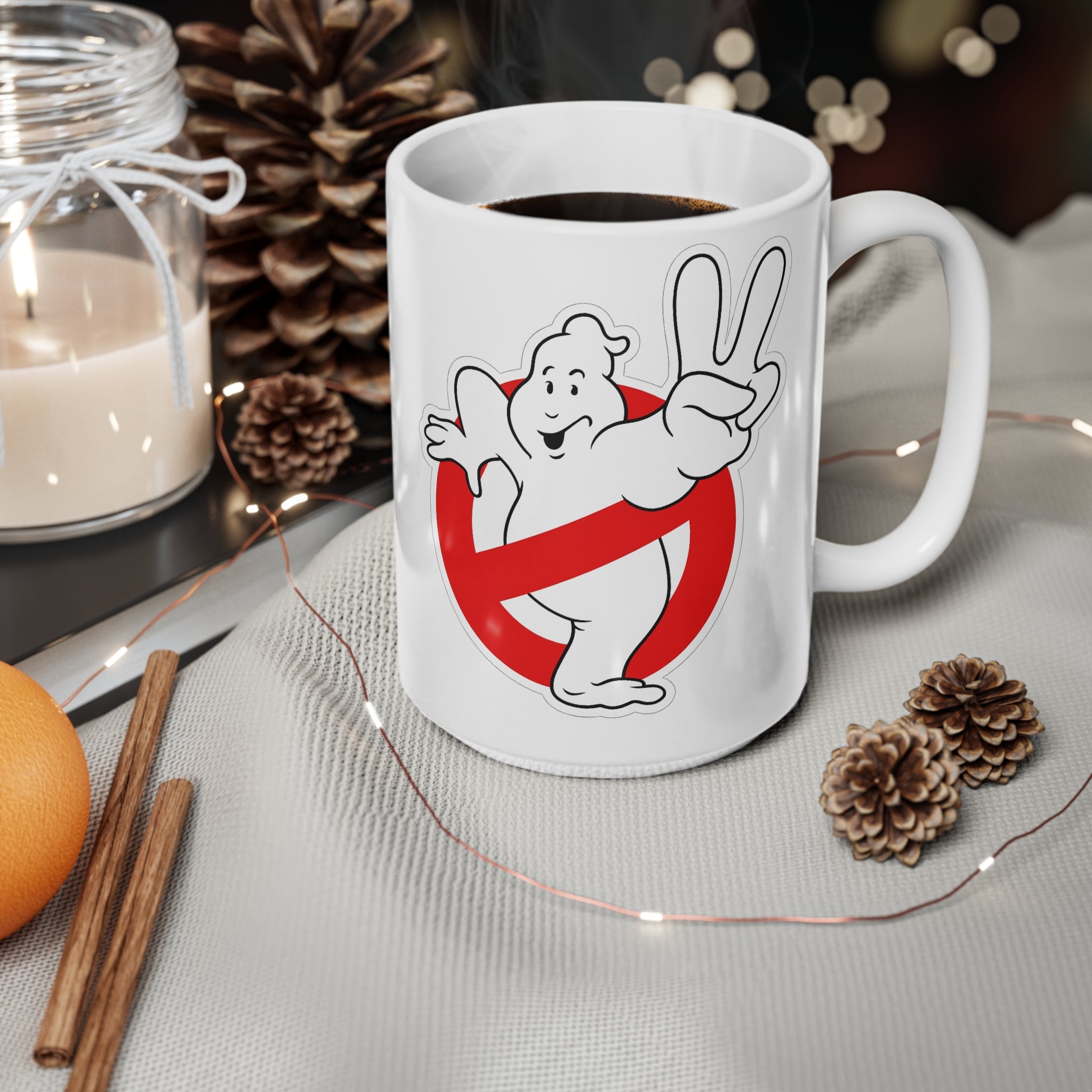 Ghostbusters 2 Logo Mug — Retro Ghost Logo Ceramic Coffee Cup (11oz & 15oz)