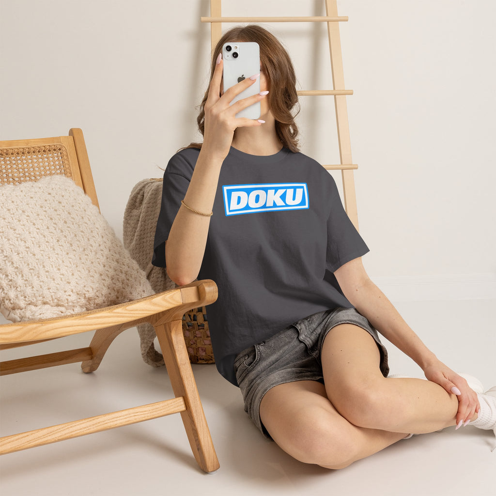 Doku Manchester City Player Logo Cotton Tee — Minimal Blue Box Graphic T-Shirt