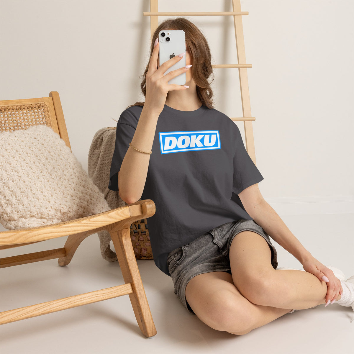 Doku Manchester City Player Logo Cotton Tee — Minimal Blue Box Graphic T-Shirt