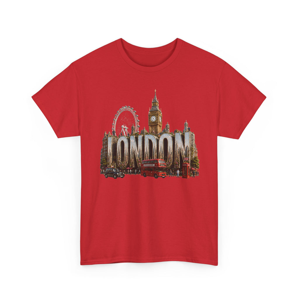 London Skyline T-Shirt — London Text with Big Ben & London Eye Graphic