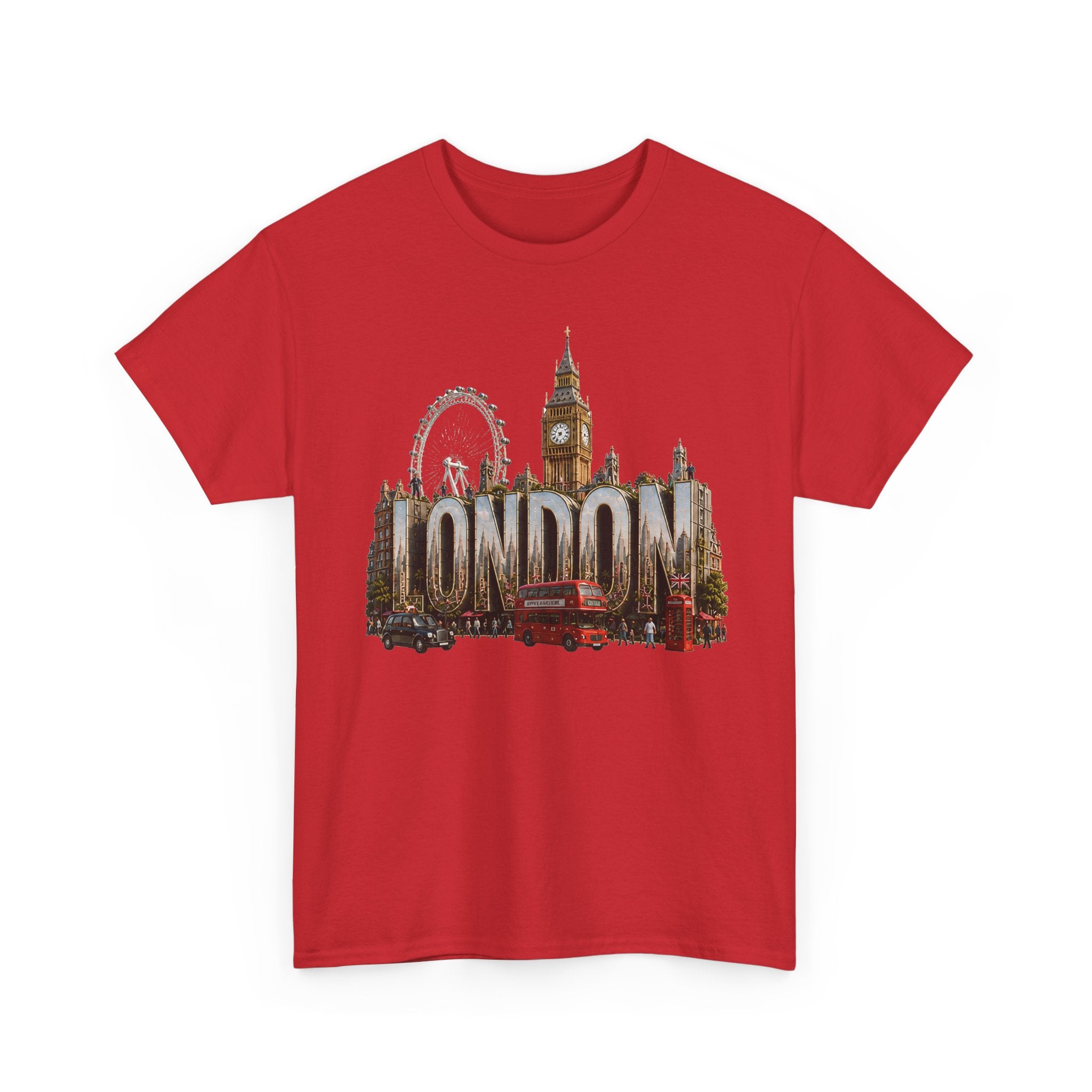 London Skyline T-Shirt — London Text with Big Ben & London Eye Graphic