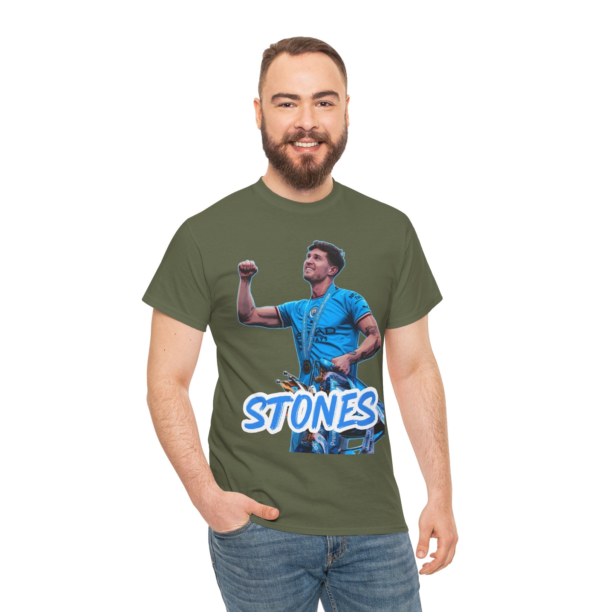 John Stones Manchester City Soccer Fan Tee — Blue Player Graphic T-Shirt