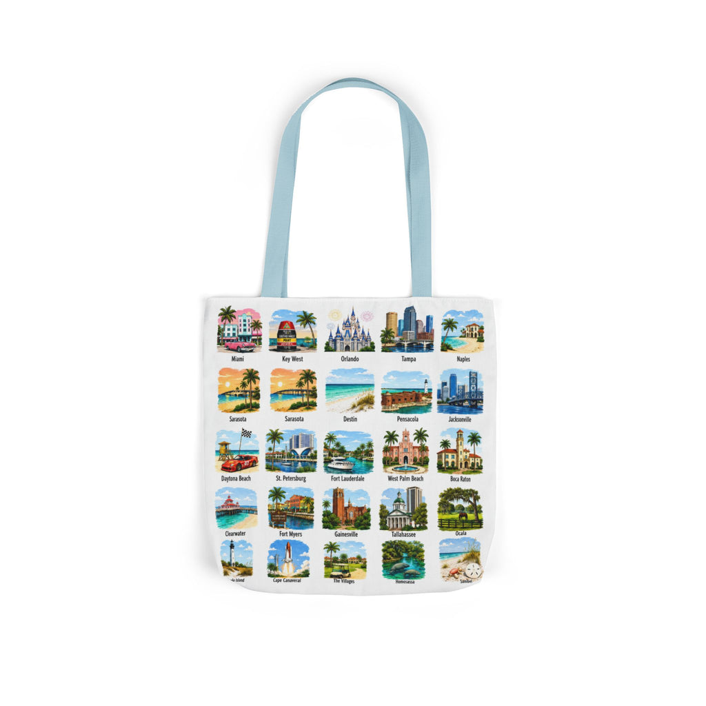 Florida City Landmark Collage Canvas Tote Bag — Vintage Travel Icons Print