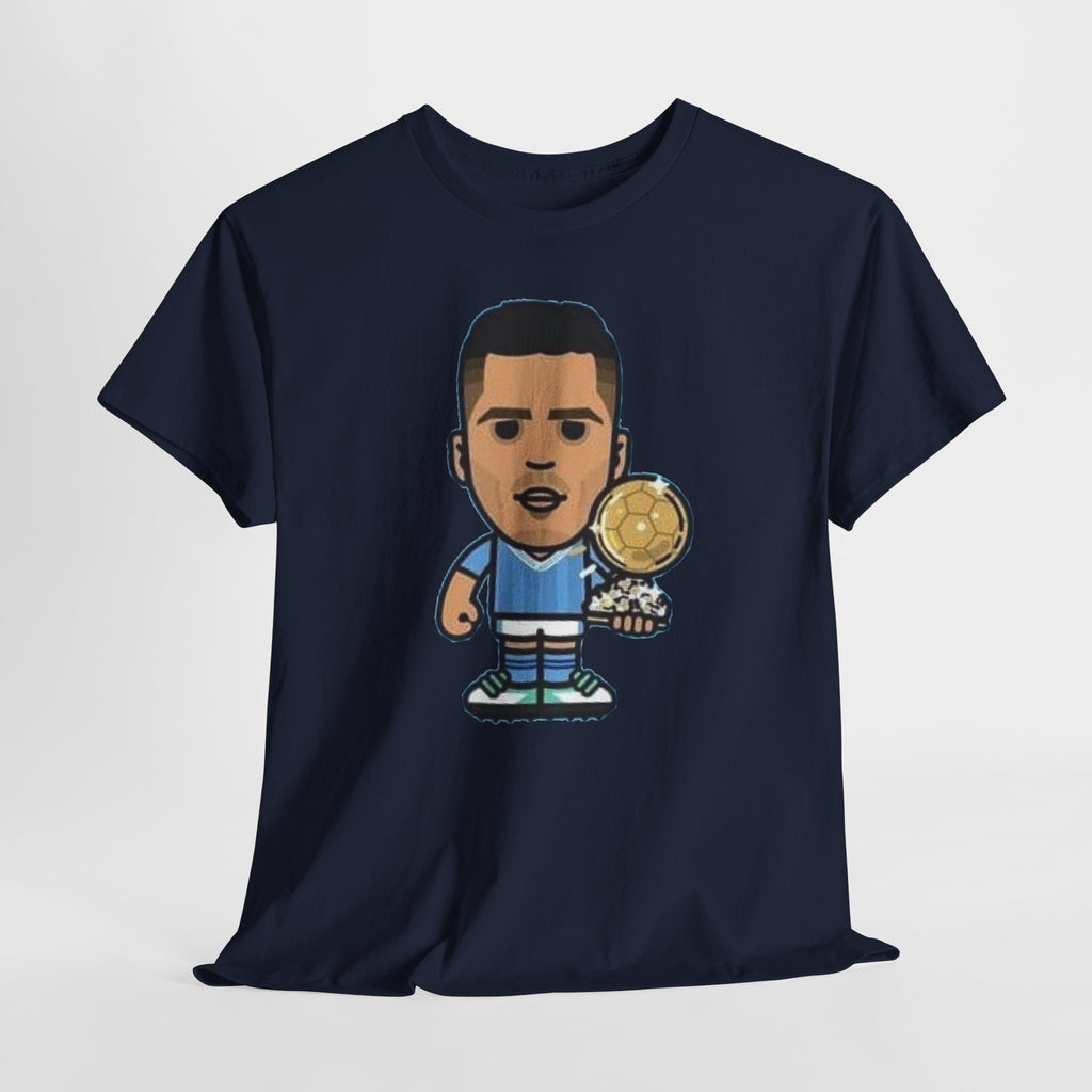 Rodri Manchester City Cartoon Tee — Player Holding Trophy Graphic Shirt