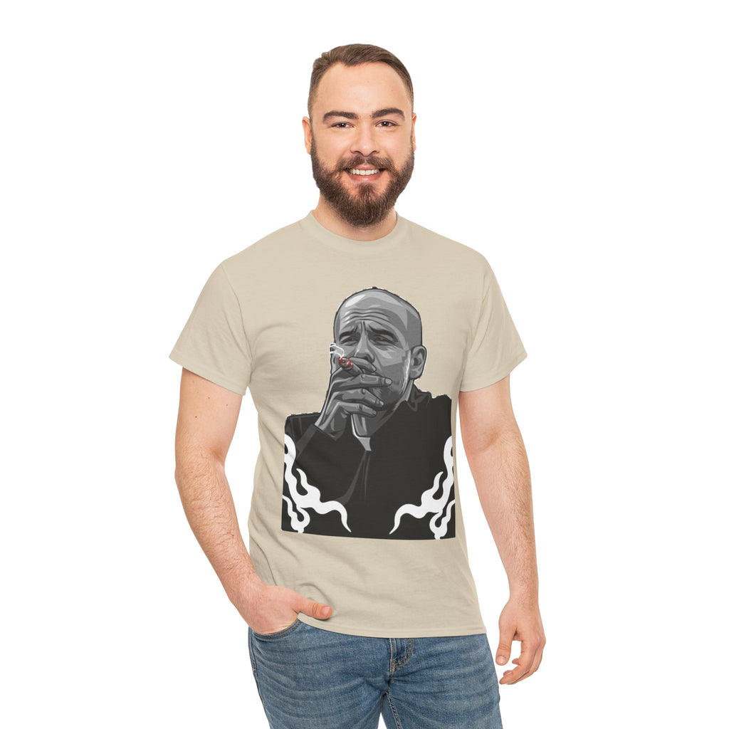 Pep Guardiola Smoking Portrait T‑Shirt — Moody Graphic Tee