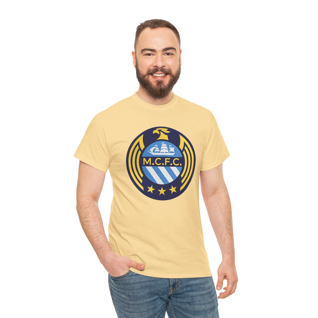 MCFC Crest T-Shirt — Vintage Blue & Gold Soccer Tee