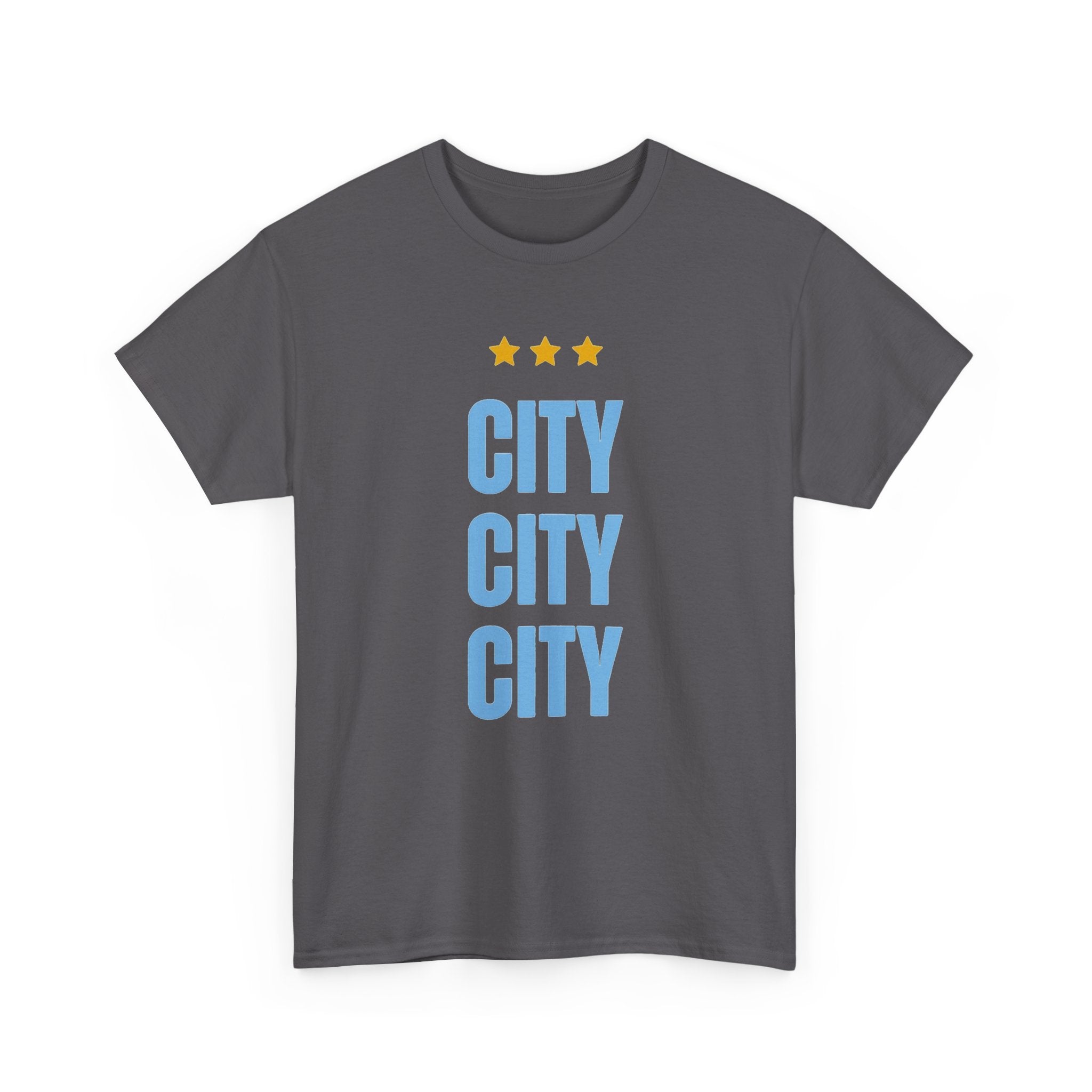 Manchester City City City Tee — Minimal Skyline Graphic T‑Shirt with Three Stars