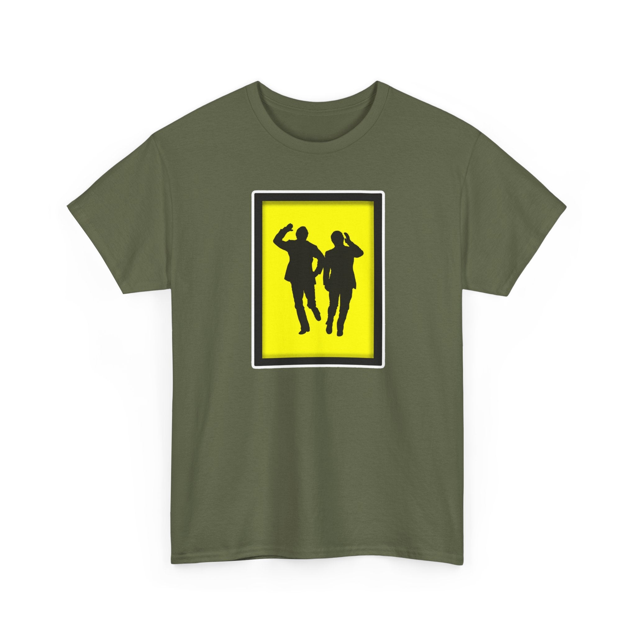 Morecambe and Wise Dancing Silhouette Tee – Retro Yellow Frame Graphic T-Shirt