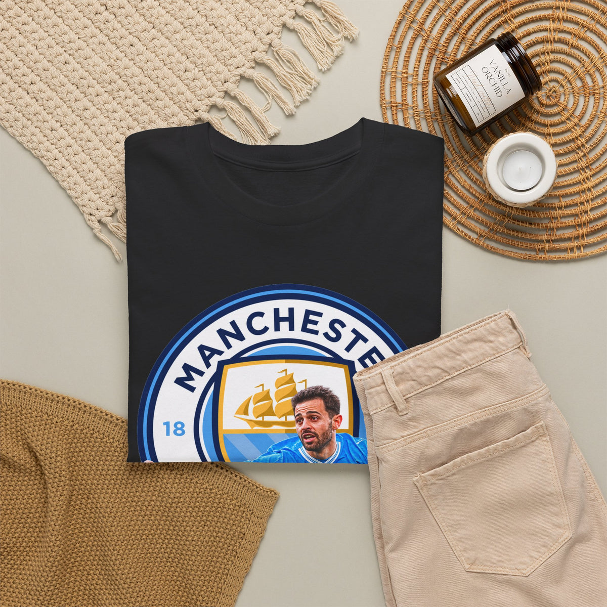 Bernardo SIlva Manchester City legend Cotton T‑Shirt — Blue Crest Football Tee