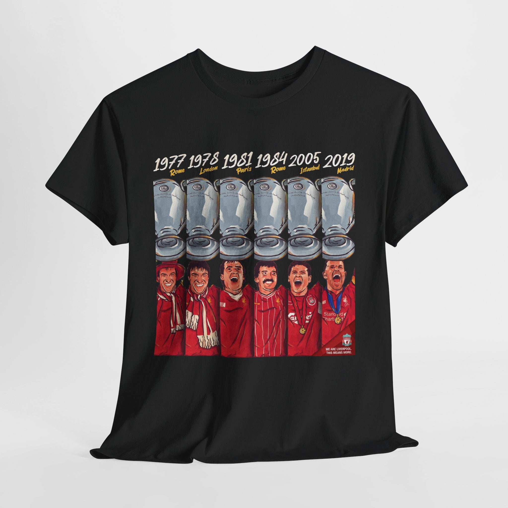 Liverpool Champions Timeline Tee — Liverpool European Cup Winners (1977, 1978, 1981, 1984, 2005, 2019)