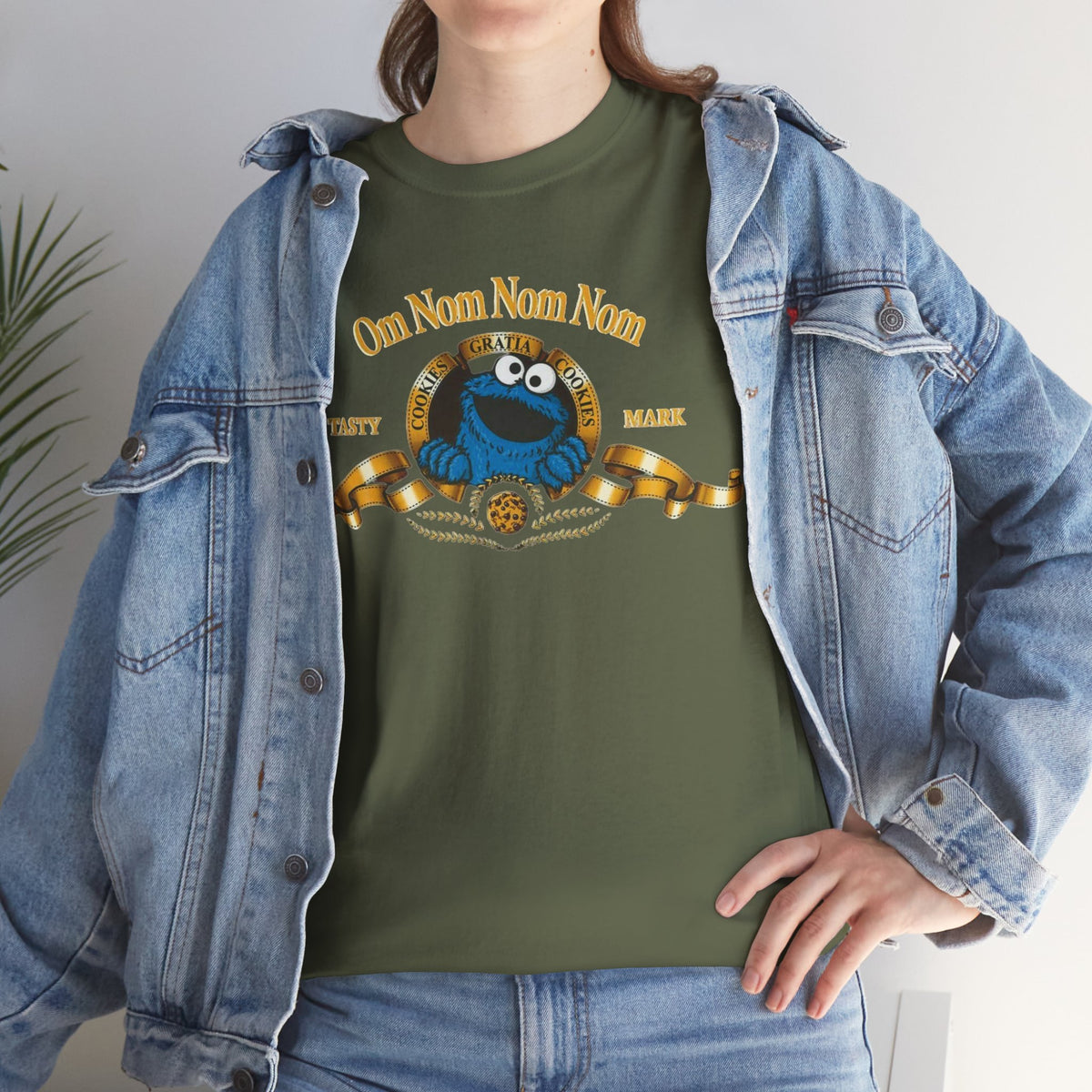 Cookie Monster "Om Nom Nom Nom" Vintage Badge Cotton T‑Shirt