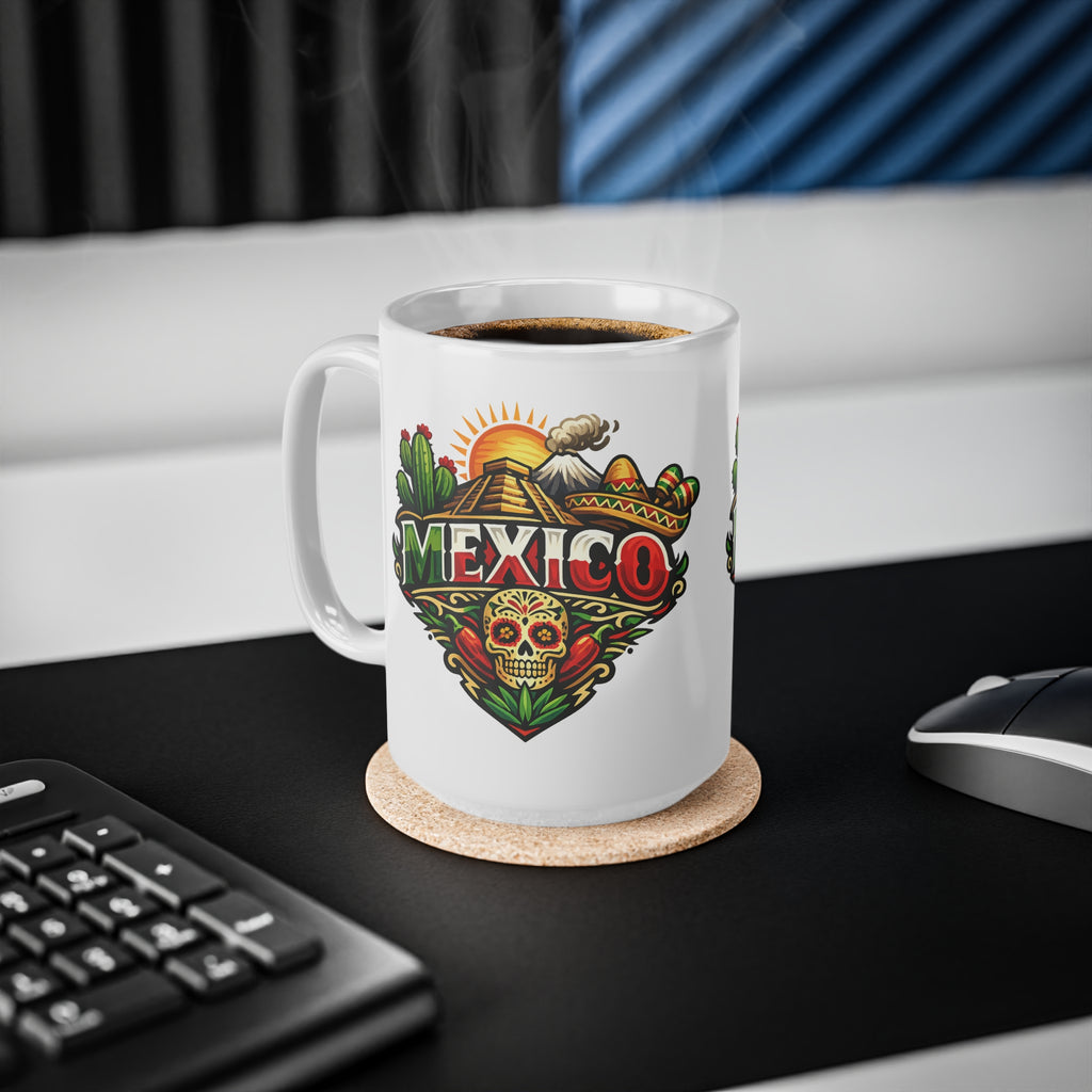 Mexico Travel Coffee Mug — Colorful Sugar Skull & Sunset Ceramic Mug (11oz/15oz)