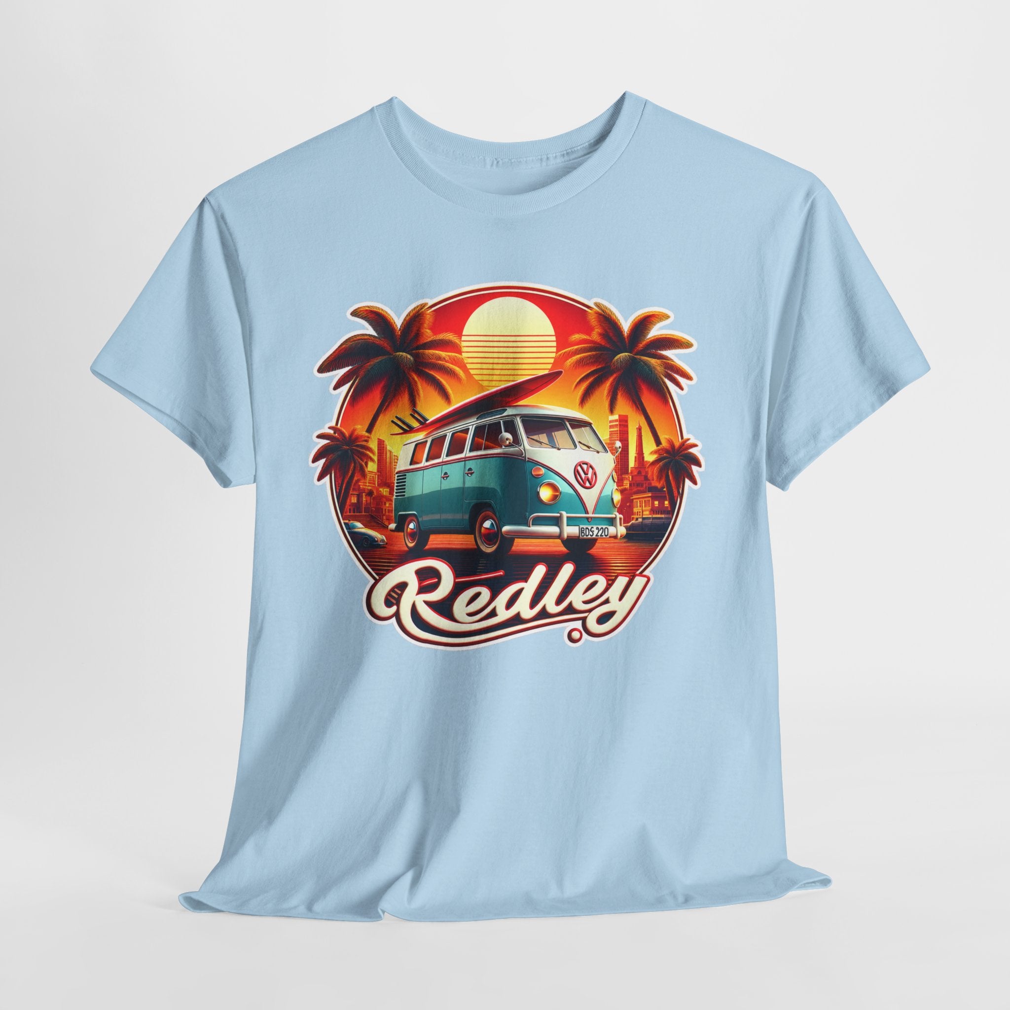 Vintage Surf Van T-Shirt – Retro Beach Sunset Tee with 'Redley' Script