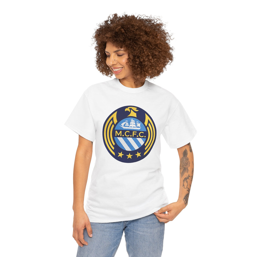 MCFC Crest T-Shirt — Vintage Blue & Gold Soccer Tee