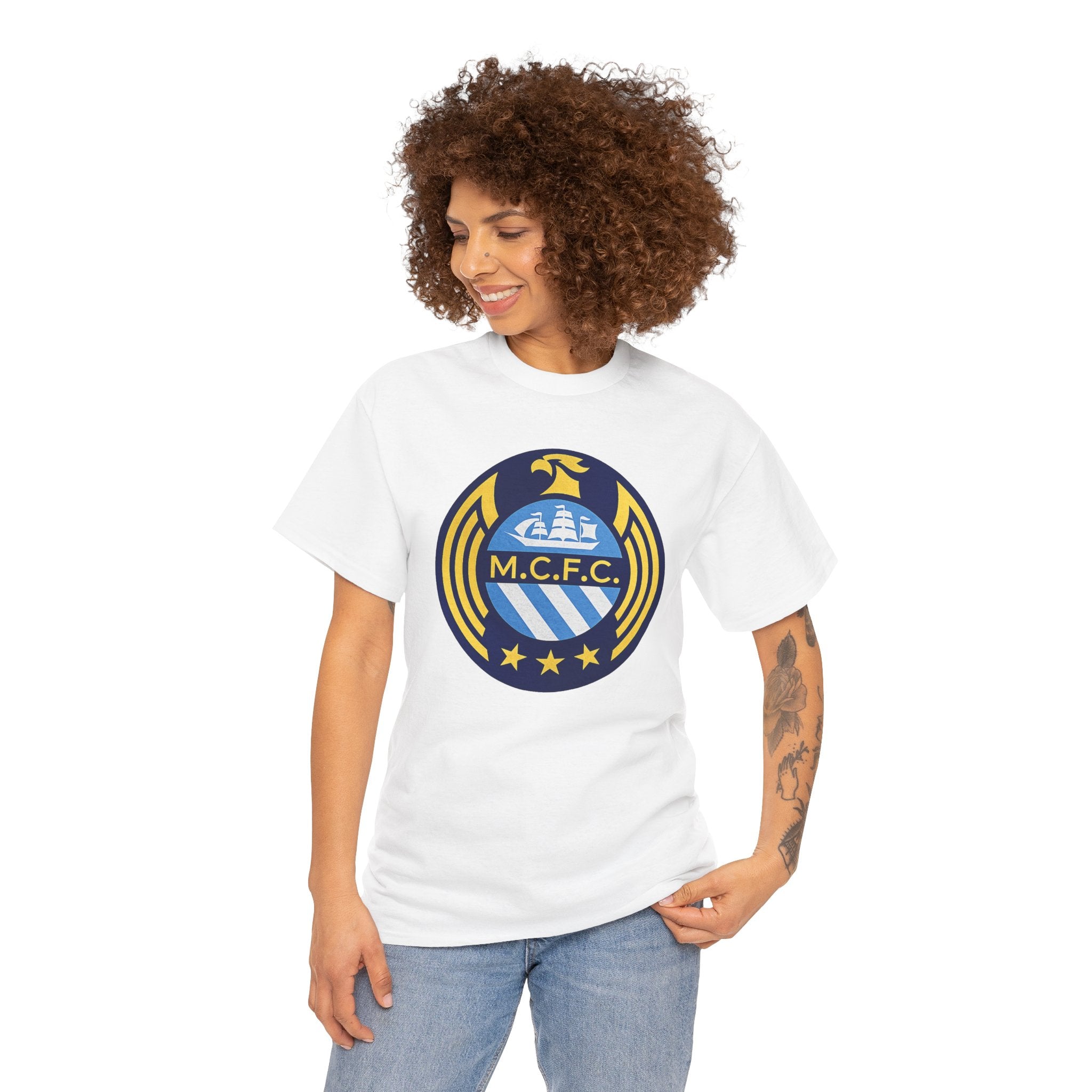 MCFC Crest T-Shirt — Vintage Blue & Gold Soccer Tee