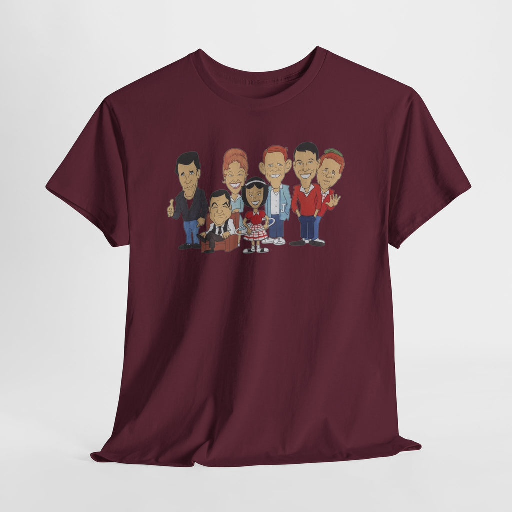 Happy Days Retro TV Cast Cartoon Tee - Vintage Sitcom Character Group Shirt